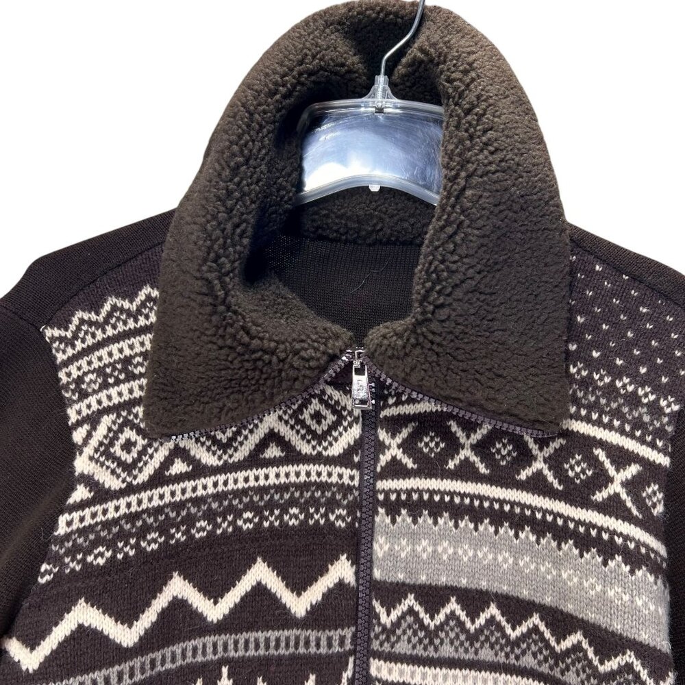 Lauren Ralph Lauren Cardigan Sweater Jacket Nordic Full Zip Pockets Wool Blend - Picture 2 of 14